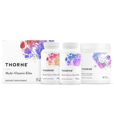 THORNE - Multi-Vitamin Elite AM & PM (180 Capsules) & Amino Complex (Berry, 8 Oz) Bundle - Supports Energy Production & Athletic Performance - Gluten, Dairy & Soy-Free