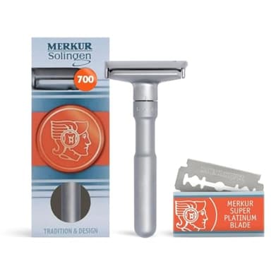 MERKUR FUTUR 700 Adjustable Double Edge Safety Razor - Matte Chrome, Adjustable Razor With Dial, Made in Germany, Plastic-Free, Snap-On Cap Design, Straight Bar