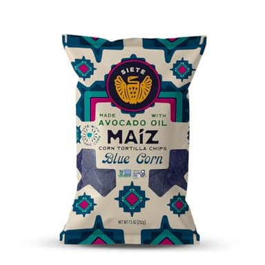 Siete Maiz Totopos Corn Tortilla Chips | Blue Corn | Gluten Free | Vegan Snacks | Non GMO & Organic Corn Chip | Made with Avocado Oil | Preservative Free | 7.5 Oz. Bag (Pack of 6)