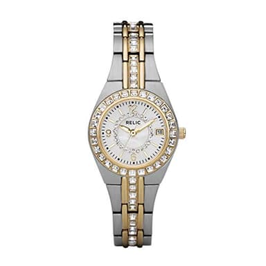 Relic by Fossil Women's Queen's Court Three-Hand Date Silver and Gold Two-Tone Stainless Steel Bracelet Dress Watch (Model: ZR11775)