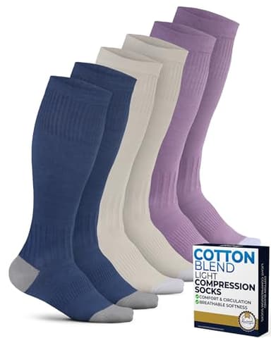 Pembrook Light Compression Socks for Women Cotton - 3 Pairs | 8-15 mmhg Compression Socks Women, Knee High Comfort and Fatigue Relief | Cream, Blue, Rose