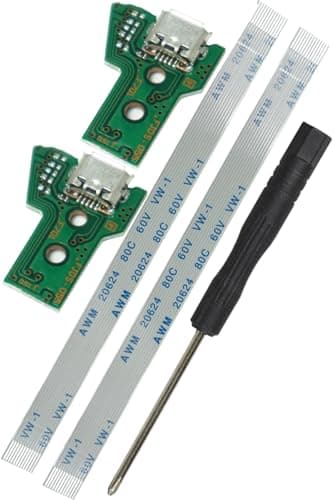 GEMSENBOFU 2 Pcs J-D-S 055 Charging Port Assembly Replacement for PS4 Micro USB Adaptor Charger Socket Board Connector Module for PlayStation PS4 Controller with 12 Pin Flex Cable