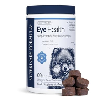 Veterinary Formula Eye Health Supplement for Dogs – Vet-Formulated Tear Stain Chews with Omega 3, Lutein & Cranberry – Smart Vitality Supports Eye Moisture, Stain Reduction & Immunity, 60 Soft Chews