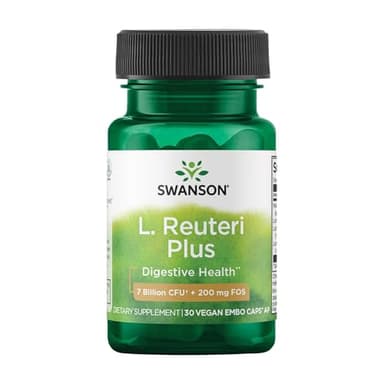 Swanson L. Reuteri Probiotic Plus w/L. Rhamnosus L. Acidophilus & FOS Prebiotic Digestive Support - Promotes Gut Health w/ 7 Billion CFU per Capsule - (30 Veggie Capsules)