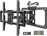 Perlegear Full Motion TV Wall Mount with Power Strip for 42–90 Inch TVs up to 150 lbs, Pre-Assembled TV Mount Has Smooth Swivel, Tilt, Extension, Max VESA 600x400mm, 12“/16”/24” Wood Studs, PGLF11
