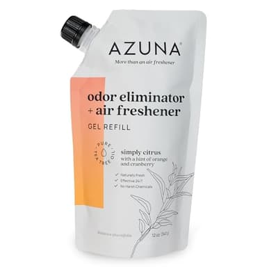 Azuna Air Freshener and Odor Eliminator for Strong Odor Gel 12oz Refill Pouch | Plant-Based & Long Lasting | Pet, Smoke, Home and Bathroom | Simply Citrus | Lasts 60–90 Days