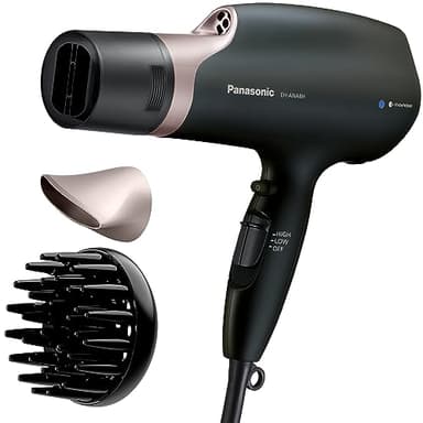 Panasonic Nanoe Salon Hair Dryer, Oscillating QuickDry Nozzle, Blow Dryer with Diffuser, Concentrator Attachments, 3 Speed Heat Settings for Styling and Healthy Hair - EH-ANA6HN (Black/ Pink Gold)