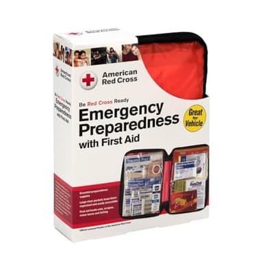 American Red Cross Officially Licensed Product, Large Deluxe Auto First Aid Kit with Soft Case, Emergency Supplies to Clean & Treat Minor Injuries, Keep Hydrated & Warm
