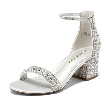 DREAM PAIRS Womens Low-Chunk Low Heel Pump Sandal,Size 8,Silver/Rhinestone,LOW-CHUNK