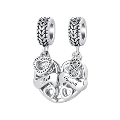 QeenseKc Best Friend Matching Heart Charm BFF Couple Bead for Pandora Bracelet