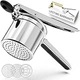 Potato Ricer, Ricer for Mashed Potatoes, 3 Interchangeable Discs Potato Ricer Stainless Steel for Fluffy Mashed Potatoes, Heavy Duty Spaetzle Maker with Silicone Handle, for Gnocchi Spaghetti