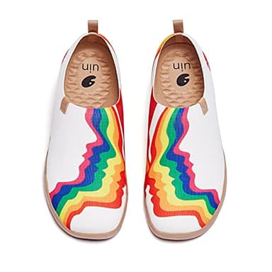UIN Women's Slip Ons Knitted Pride Shoes Lightweight Sneakers Walking Casual Loafers Comfortable Art Painted Travel Shoes Rainbow Love W (6.5)