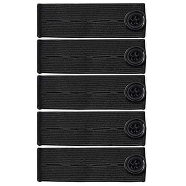BlingKingdom 5pcs Adjustable Elastic Button Extender Waist Extenders Waistband for Jeans Pants Trousers - Black