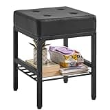 IBUYKE Square Makeup Stool with Adjustable Feet and Storage Space, Footrest Chair, PU Vanity Seat, Multi-Use as Small Side Table or Ottoman, for Bedroom, Black LG-60B