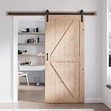 FREDBECK 36in x 80in Sliding Barn Door with 6.6FT Sliding Door Hardware Kit Included K Shape Solid Spruce Wood Panel for Bedroom Assembly