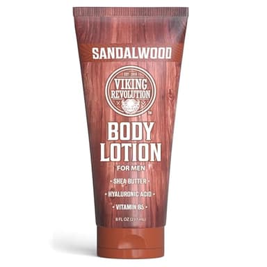 Viking Revolution Sandalwood Body Lotion for Men – Mens Lotion for Dry Skin with Shea Butter, Hyaluronic Acid and Vitamin B5 – Nourishing Mens Body Lotion for Hydrated and Smooth Skin (8oz, 1 Pack)