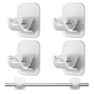 No Drill Curtain Rod Brackets No Drilling Holder 20lb - Renter Friendly Self Adhesive Hooks for Apartment Dorm Classroom Essentials Decor Hanging Drapes Rv Over Blinds Kitchen Bedroom Home