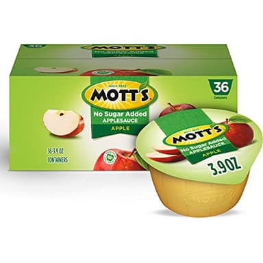 Mott's No Sugar Added Applesauce, 3.9 Oz Cups, 36 Count, Good Source Of Vitamin C, No Artificial Flavors