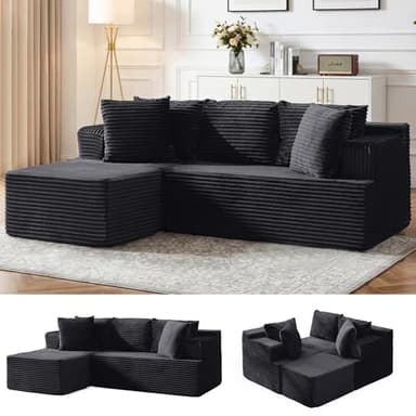 Korser 80" Cloud Modular Sectional Sofa with L-Shaped, Boneless Couches for Living Room, Fluffy Comfy Corduroy Deep Seat with Ottoman, Bedroom, Apartment, No Assembly Required