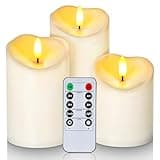 Homemory LED Candles, Battery Operated and Waterproof with Remote Timer, Set of 3 Ivory White Electric Fake Plastic Candles