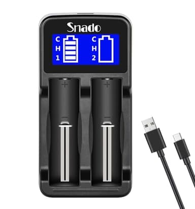 Intelligent Charger, Snado LCD Display Universal Smart Charger for Rechargeable Batteries Li-ion Batteries 18650 18490 18350 17670 17500 16340 14500, Ni-MH/Ni-Cd A AA AAA Battery (2 Slots)