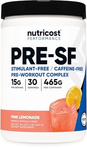 Nutricost Stim-Free Pre-Workout, 30 Servings (Pink Lemonade) - Caffeine Free, Stimulant Free, Non-GMO, Gluten Free