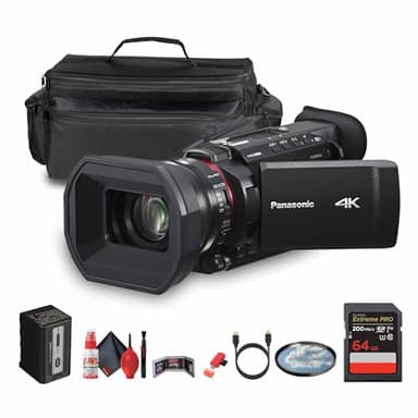 Panasonic HC-X1600 UHD 4K HDMI Lightweight Compact Camcorder with 24x Zoom (HC-X1600) + Case + 64GB Memory Card + Cleaning Kit + HDMI Cable + 62mm UV Filter + Card Wallet + Card Reader