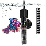 PULACO 25W Small Aquarium Submersible Betta Heater with Free Thermometer Strip, Under 6 Gallon Fish Tanks (Preset Temperature 78℉)