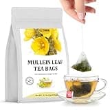 Premium 50 Mullein Leaf Tea Bags. Made with 100% Pure Mullein Leaves, for Lungs Cleanse and Respiratory Support, No Flavoring & No Additives & Caffeine Free.