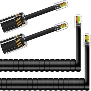 NECABLES 2+2Pack No Tangle Phone Cord for Landline 2pcs Telephone Handset Cord and 2pcs Detangler for Desk Phone Black