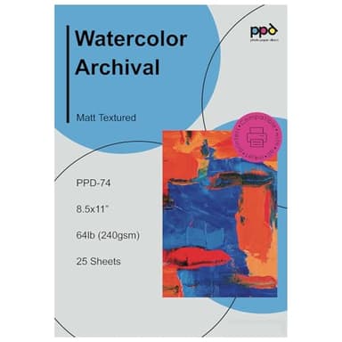 PPD Watercolor Printer & Printable Fine Art Paper for Inkjet Printer, Textured Giclee Archival Acid Free Paper 8.5 x 11, Professional Grade, Heavyweight 240 gsm/64 lb (25 Sheets)`