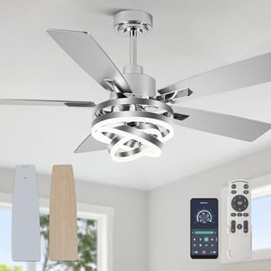 Curve Curio 52" Ceiling Fan with Light Chandelier Fan Modern DC Motor Dimmable Led Fandelier Ceiling Fan with Light for Bedroom, Living Room