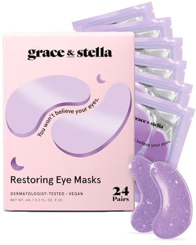 grace & stella Retinol Under Eye Patches for Puffy Eyes & Dark Circles - Restoring Gel Under Eye Masks with Hyaluronic Acid - Bridesmaid Gifts, Birthday Gifts for Women (Purple, 24 Pairs)