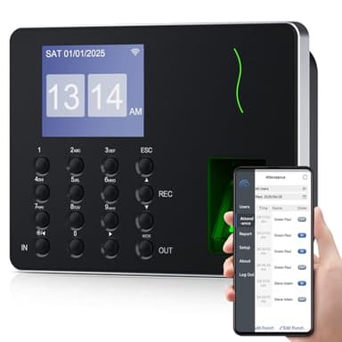 NGTeco APP-Based Time Clock, Fingerprint & PIN Time Clocks for Employees Small Business, 2.4GHz WiFi Biometric Clock in Machine for Employees with APP for iOS Android, No Monthly Fee