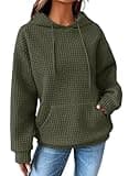 SHEWIN Womens Hoodies Casual Long Sleeve Drawstring Waffle Hoodie Pullover Sweatshirts Loose Hooded Sweatshirt for Women Trendy Fall Tops,US 12-14(L),Green