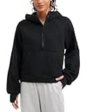 CRZ YOGA Womens Fleece Lined Half Zip Hoodies Pullover Oversized Long Sleeve Casual Workout Sweatshirts with Thumb Holes Black Small