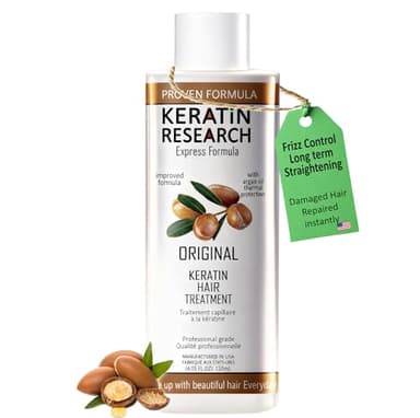 KERATIN RESEARCH Brazilian Keratin Hair Straightening and Smoothing Blowout Treatment Professional Organic Results shiny Hair with Natural look Queratina Keratina (4 OZ Original)