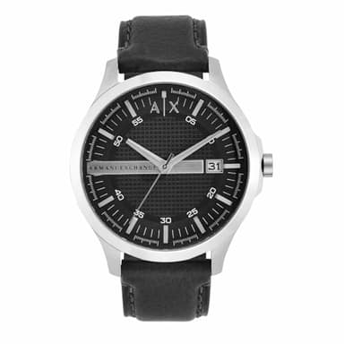 A|X Armani Exchange Men's Watch, Three-Hand Black Leather Watch for Men