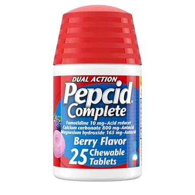 Pepcid Complete Acid Reducer + Antacid for Acid Reflux, 10mg Famotidine, 800mg Calcium Carbonate & 165mg Magnesium Hydroxide per Heartburn Medicine Tablet, Antacid Chews, Berry, 25 ct