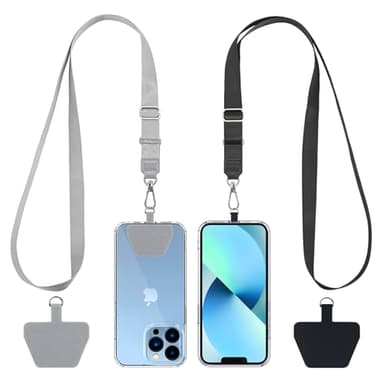 CACOE Phone Lanyard 2 Pack-2× Adjustable Neck Strap,2× Phone Patches,Universal Cell Phone Multifuctional Patch Lanyards Compatible with Most Smartphones(Black+Gray)