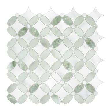 SUNWINGS 10-Sheet Peel and Stick Backsplash Coin Waterjet Tile, 11.2" x 11.2" Green Marble Looks Self Adhesive Wall Tile Stick on Backsplash for Kitchen, Bathroom, Fireplace, Shower