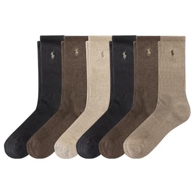 Polo Ralph Lauren Men's Classic Sport Performance Cotton Crew Socks 6 Pair Pack, Brown, Men's Shoe Size 6-12.5