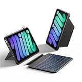 HOU Keyboard Case for iPad Mini 7/6, 156° Adjustable Stand, Detachable Full Protective Case for iPad Mini 7/6, 11 Shortcut Keys, 7 Color Backlight, Silicone PU, Multifunction, Bluetooth