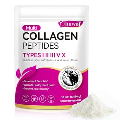 Multi Collagen Peptides Powder - Types I, II, III, V, X – Grass Fed, Pasture Raised - Supports Skin, Hair, Nails & Joints - Flavorless, Hydrolyzed, Easy to Mix - Non-GMO, Gluten-Free, Dairy-Free