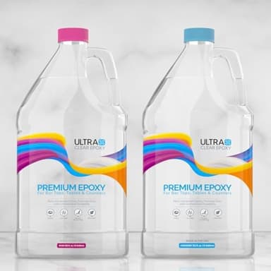 Ultra Clear Epoxy Resin and Hardener | Scratch Resistant, Crystal Clear Coating, Glossy, Low Odor Epoxy Primer | Ideal for Bar Tops, Tables, & Countertops - (1 Gallon Combined/64oz Each)
