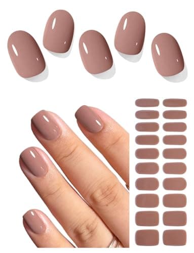 AutyaMee Semi Cured Gel Nail Strips (Chestnut N), Brown, 20 Pcs Fall Gel Nail Wraps, Stickers, UV Light Required, Salon Quality