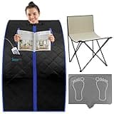SereneLife Portable Sauna for Home, Infrared Sauna Tent with Heated Foot Pad and Folding Chair, Compact Personal Rejuvenation Sauna, Remote Control In-Home Spa, 40" x 33" - inch (Black)