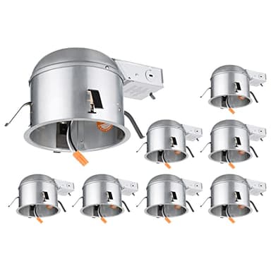 TORCHSTAR 8 Pack 6 Inch Remodel Recessed Lighting Housing, Shallow IC Rated AirTight 120-277V Can, Max 20W Compatible, TP24 Connector, ETL Listed, Damp Location