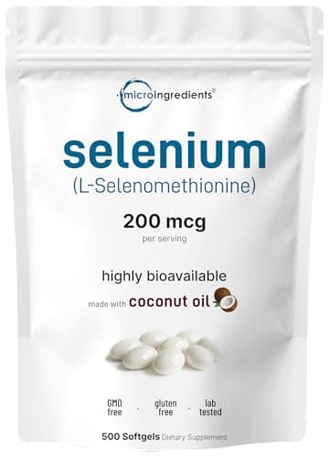 Micro Ingredients Selenium Supplements for Women & Men 200mcg, 500 Softgels with Coconut Oil | Essential Trace Mineral as Selenomethionine | Antioxidant for Energy, Heart, & Immune Support