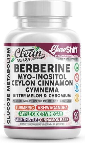 Clean Nutra Berberine Supplement Myo-Inositol Ceylon Cinnamon Gymnema Bitter Melon Chromium Complex for Digestion, Antioxidant Support & Wellness 90 Vegan Capsules Non-GMO